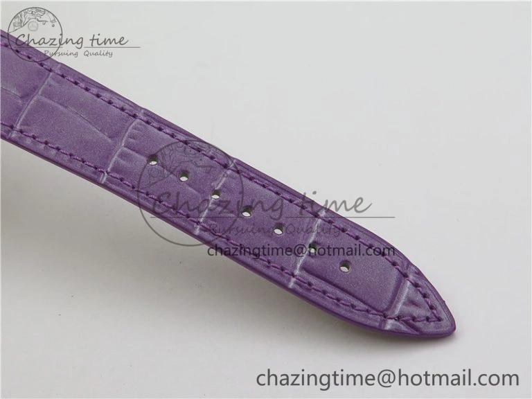 WrinkleFree Long Island Ladies SS Diamonds Bezel ZF 1:1 Mother of Pearl Dial on Purple Leather Strap Swiss Ronda Quartz 10262