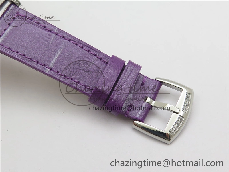 WrinkleFree Long Island Ladies SS Diamonds Bezel ZF 1:1 Mother of Pearl Dial on Purple Leather Strap Swiss Ronda Quartz 10262