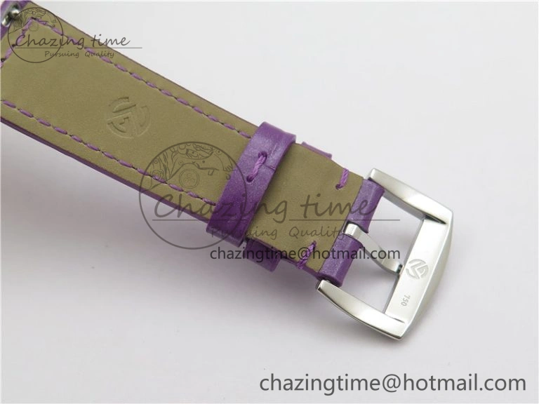 WrinkleFree Long Island Ladies SS Diamonds Bezel ZF 1:1 Mother of Pearl Dial on Purple Leather Strap Swiss Ronda Quartz 10262