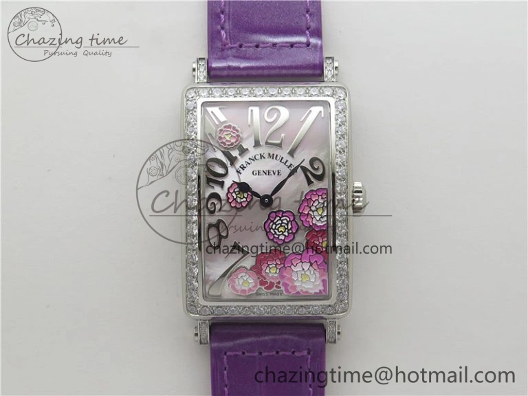 Unisex Long Island Ladies SS Diamonds Bezel ZF 1:1 Mother of Pearl Dial on Purple Leather Strap Swiss Ronda Quartz 6529