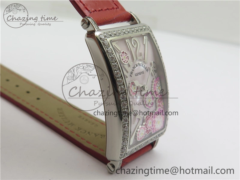 Long Island Ladies SS Diamonds Bezel ZF 1:1 Mother of Pearl Dial on Red Leather Strap Swiss Ronda Quartz Durable 6530