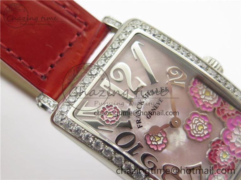 Long Island Ladies SS Diamonds Bezel ZF 1:1 Mother of Pearl Dial on Red Leather Strap Swiss Ronda Quartz Durable 6530