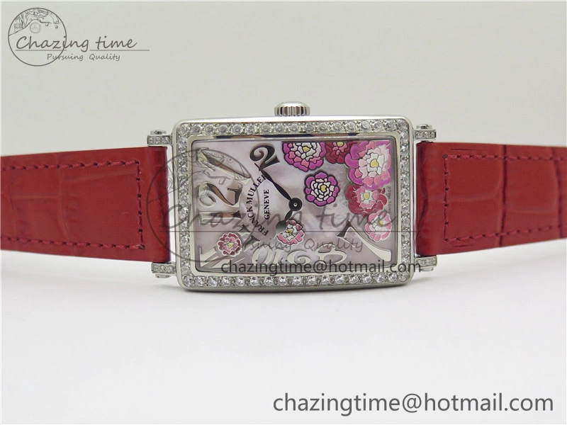 Long Island Ladies SS Diamonds Bezel ZF 1:1 Mother of Pearl Dial on Red Leather Strap Swiss Ronda Quartz Durable 6530