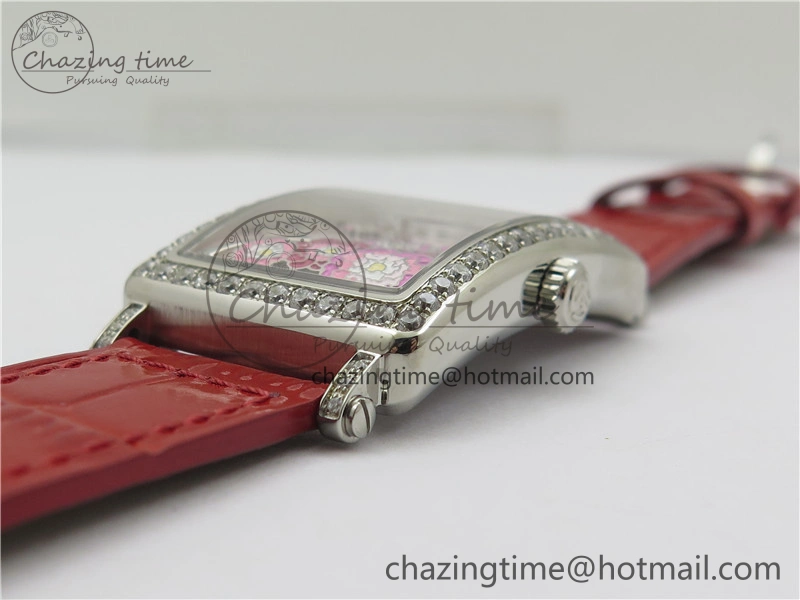 Long Island Ladies SS Diamonds Bezel ZF 1:1 Mother of Pearl Dial on Red Leather Strap Swiss Ronda Quartz Durable 6530