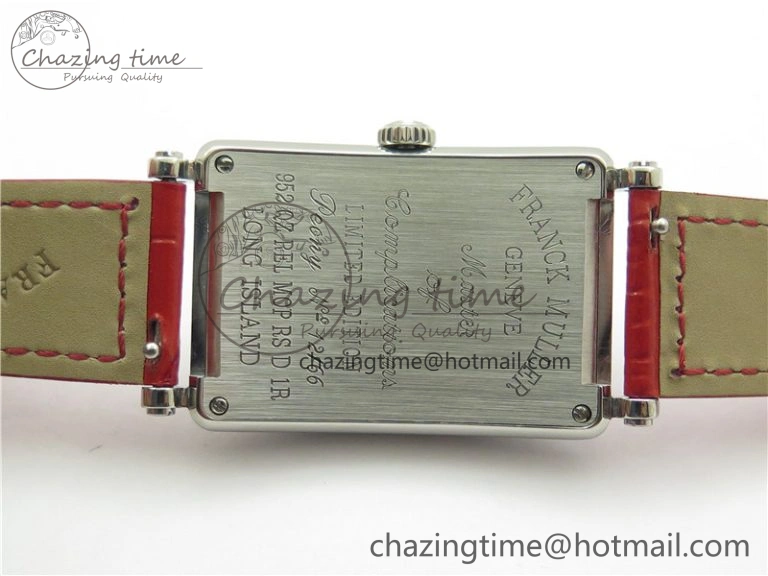 Long Island Ladies SS Diamonds Bezel ZF 1:1 Mother of Pearl Dial on Red Leather Strap Swiss Ronda Quartz Durable 6530