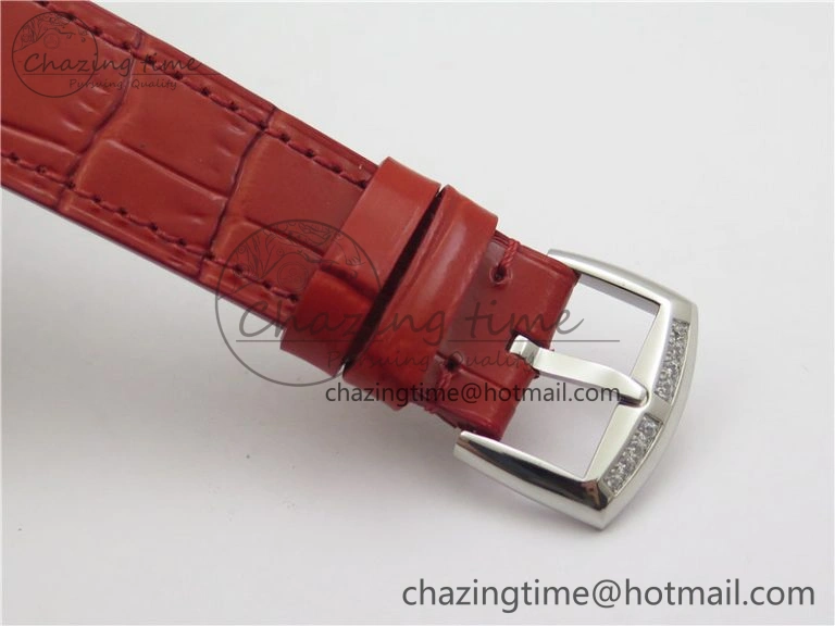 Long Island Ladies SS Diamonds Bezel ZF 1:1 Mother of Pearl Dial on Red Leather Strap Swiss Ronda Quartz Durable 6530