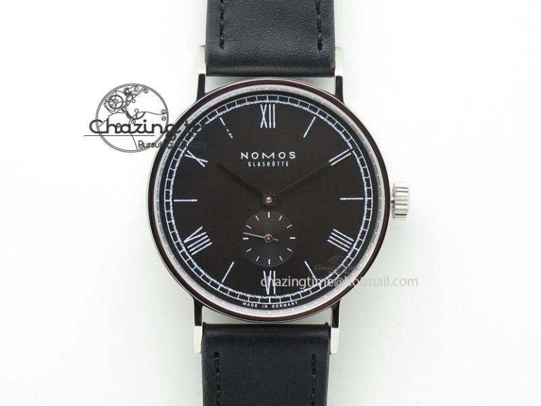 Contemporary Ludwig 38 Roman Black Dial On Black Leather Strap A 7647