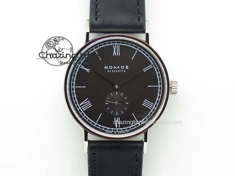 Contemporary Ludwig 38 Roman Black Dial On Black Leather Strap A 7647