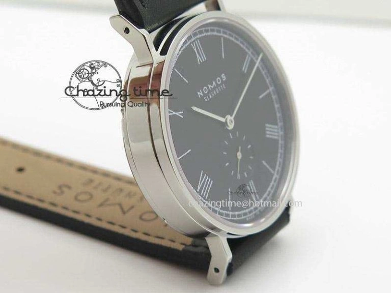 Contemporary Ludwig 38 Roman Black Dial On Black Leather Strap A 7647
