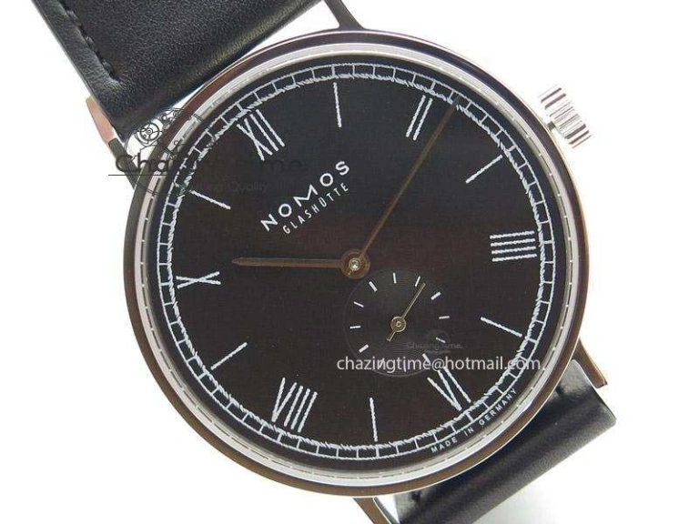 Contemporary Ludwig 38 Roman Black Dial On Black Leather Strap A 7647