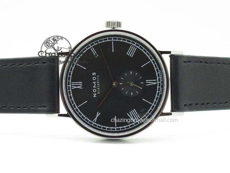 Contemporary Ludwig 38 Roman Black Dial On Black Leather Strap A 7647
