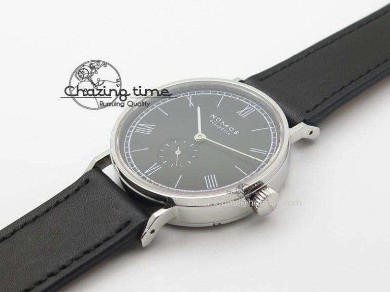 Contemporary Ludwig 38 Roman Black Dial On Black Leather Strap A 7647