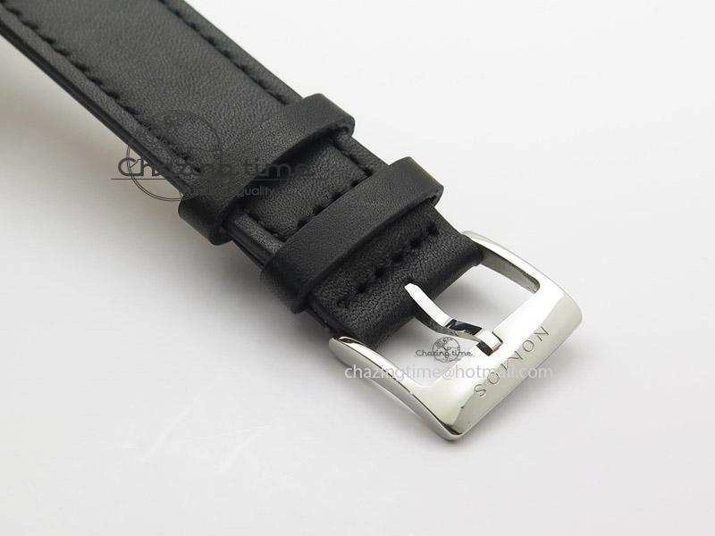 Contemporary Ludwig 38 Roman Black Dial On Black Leather Strap A 7647