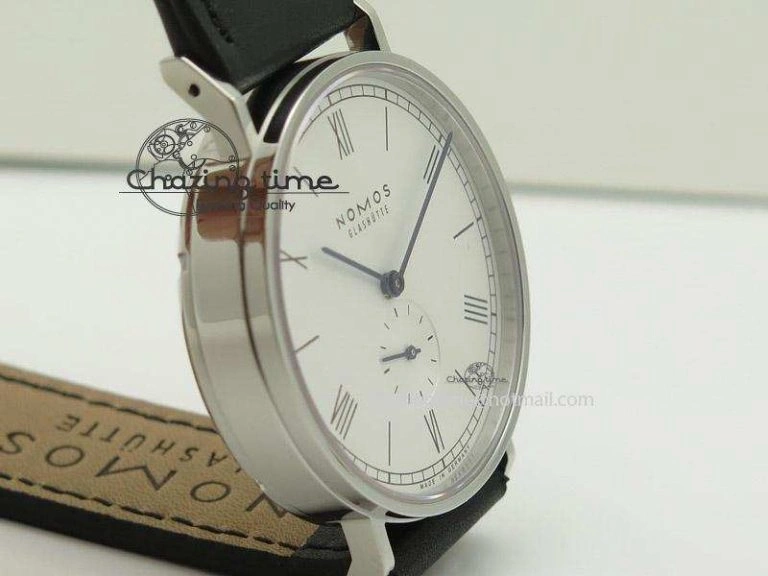 Effortless Ludwig 38 Roman White Dial On Black Leather Strap A 7646