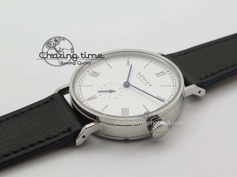 Effortless Ludwig 38 Roman White Dial On Black Leather Strap A 7646