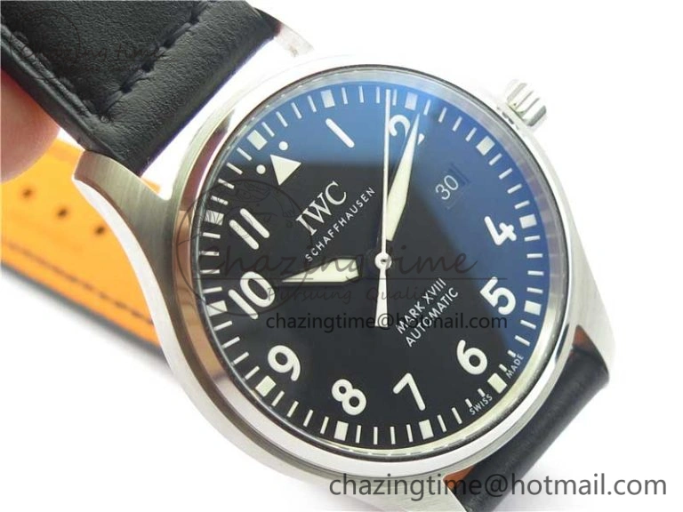 Refined MARK XVIII IW327001 SS FKF 1:1 Best Edition Black Dial On Black Leather Strap 7119