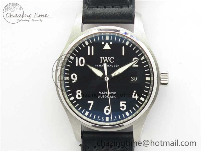 Refined MARK XVIII IW327001 SS FKF 1:1 Best Edition Black Dial On Black Leather Strap 7119