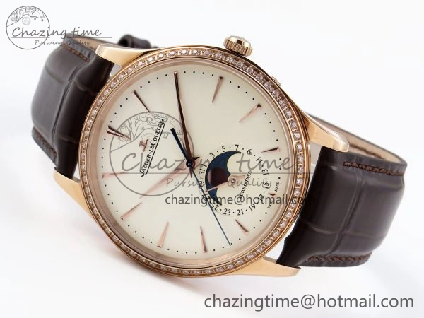 Premium MASTER ULTRA THIN MOON RG APSF 1:1 BEST EDITION WHITE DIAL DIAMONDS BEZEL ON BROWN LEATHER STRAP SA925 SUPER CLONE 7415