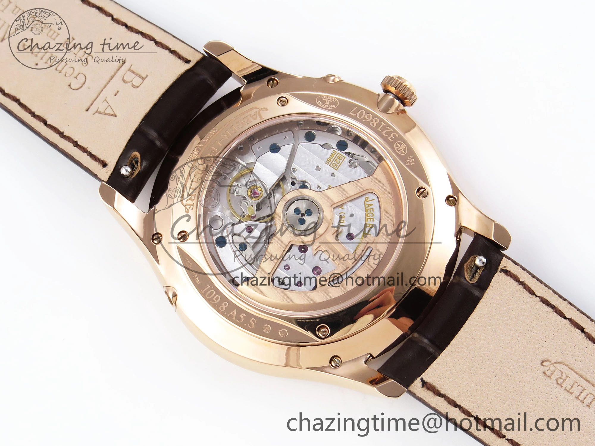 Premium MASTER ULTRA THIN MOON RG APSF 1:1 BEST EDITION WHITE DIAL DIAMONDS BEZEL ON BROWN LEATHER STRAP SA925 SUPER CLONE 7415