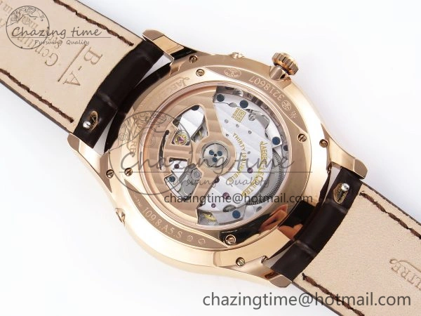 Premium MASTER ULTRA THIN MOON RG APSF 1:1 BEST EDITION WHITE DIAL DIAMONDS BEZEL ON BROWN LEATHER STRAP SA925 SUPER CLONE 7415