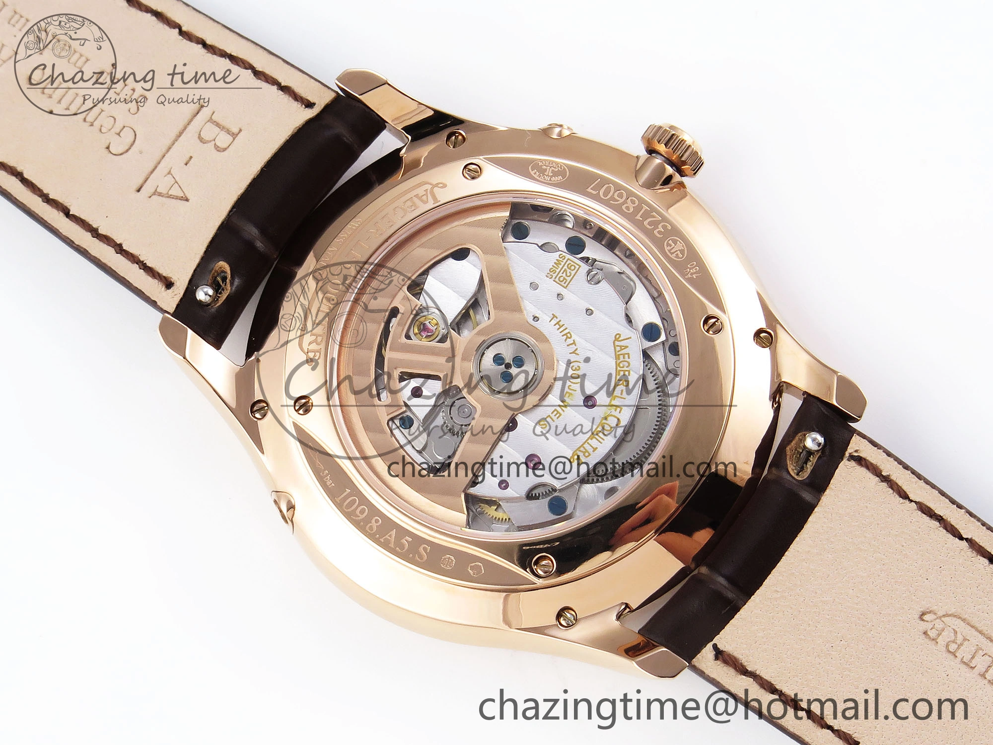 Premium MASTER ULTRA THIN MOON RG APSF 1:1 BEST EDITION WHITE DIAL DIAMONDS BEZEL ON BROWN LEATHER STRAP SA925 SUPER CLONE 7415