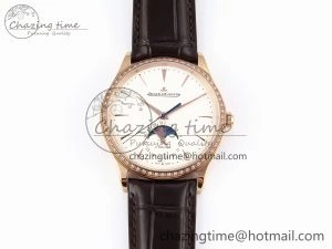 Premium MASTER ULTRA THIN MOON RG APSF 1:1 BEST EDITION WHITE DIAL DIAMONDS BEZEL ON BROWN LEATHER STRAP SA925 SUPER CLONE 7415