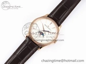 Premium MASTER ULTRA THIN MOON RG APSF 1:1 BEST EDITION WHITE DIAL DIAMONDS BEZEL ON BROWN LEATHER STRAP SA925 SUPER CLONE 7415