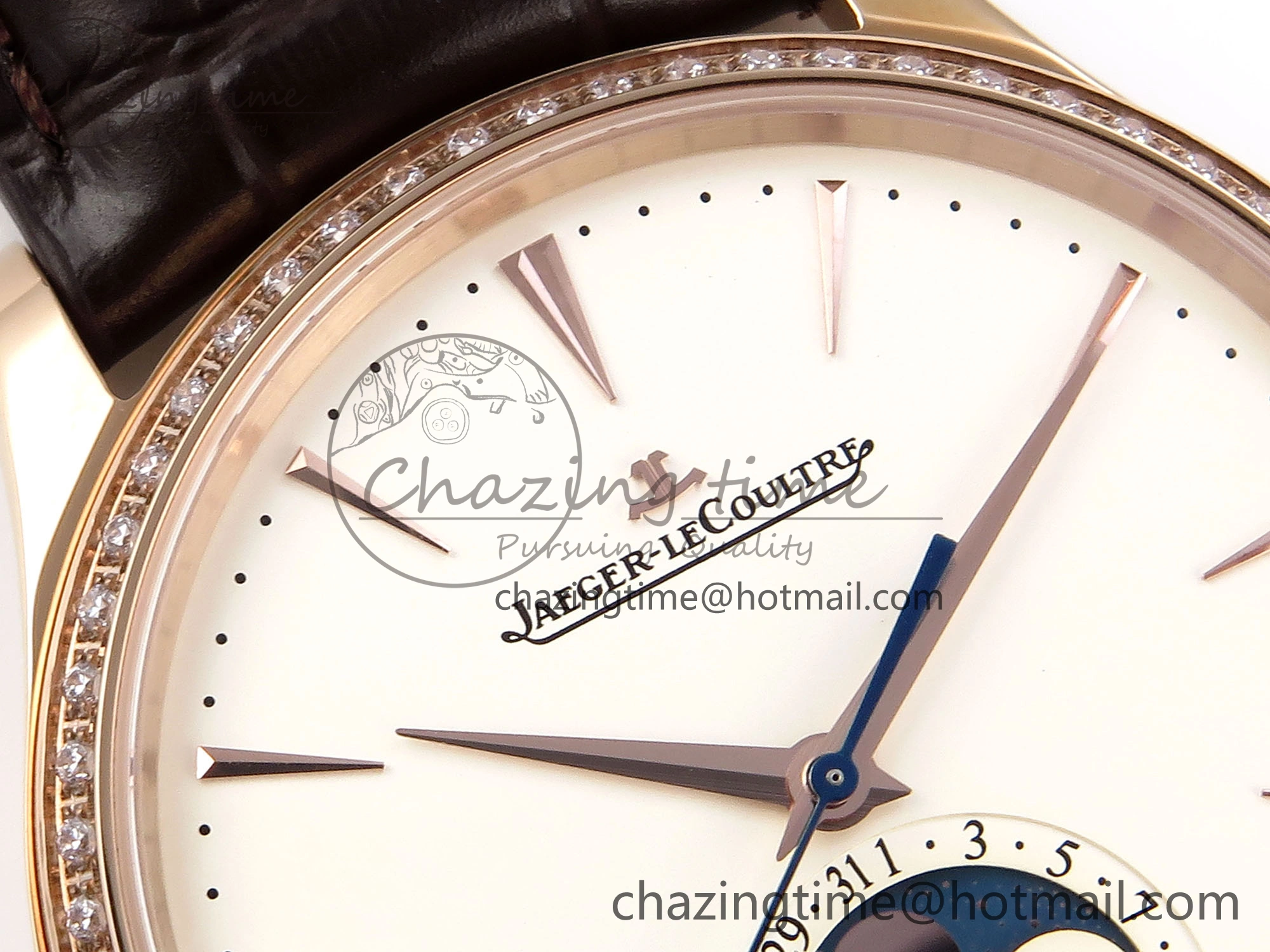 Premium MASTER ULTRA THIN MOON RG APSF 1:1 BEST EDITION WHITE DIAL DIAMONDS BEZEL ON BROWN LEATHER STRAP SA925 SUPER CLONE 7415