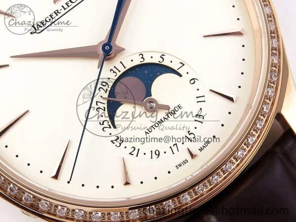 Premium MASTER ULTRA THIN MOON RG APSF 1:1 BEST EDITION WHITE DIAL DIAMONDS BEZEL ON BROWN LEATHER STRAP SA925 SUPER CLONE 7415