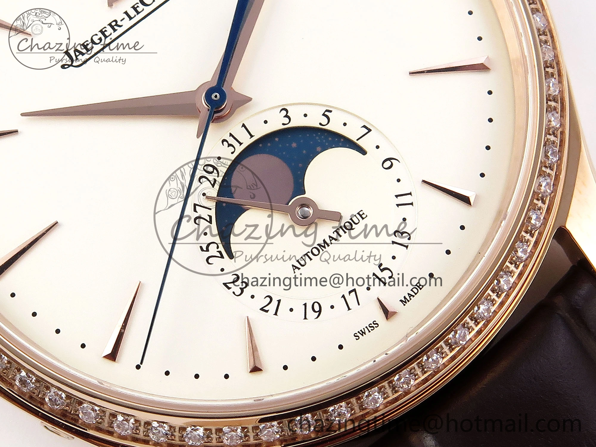 Premium MASTER ULTRA THIN MOON RG APSF 1:1 BEST EDITION WHITE DIAL DIAMONDS BEZEL ON BROWN LEATHER STRAP SA925 SUPER CLONE 7415