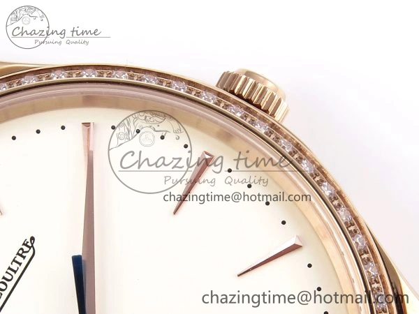 Premium MASTER ULTRA THIN MOON RG APSF 1:1 BEST EDITION WHITE DIAL DIAMONDS BEZEL ON BROWN LEATHER STRAP SA925 SUPER CLONE 7415