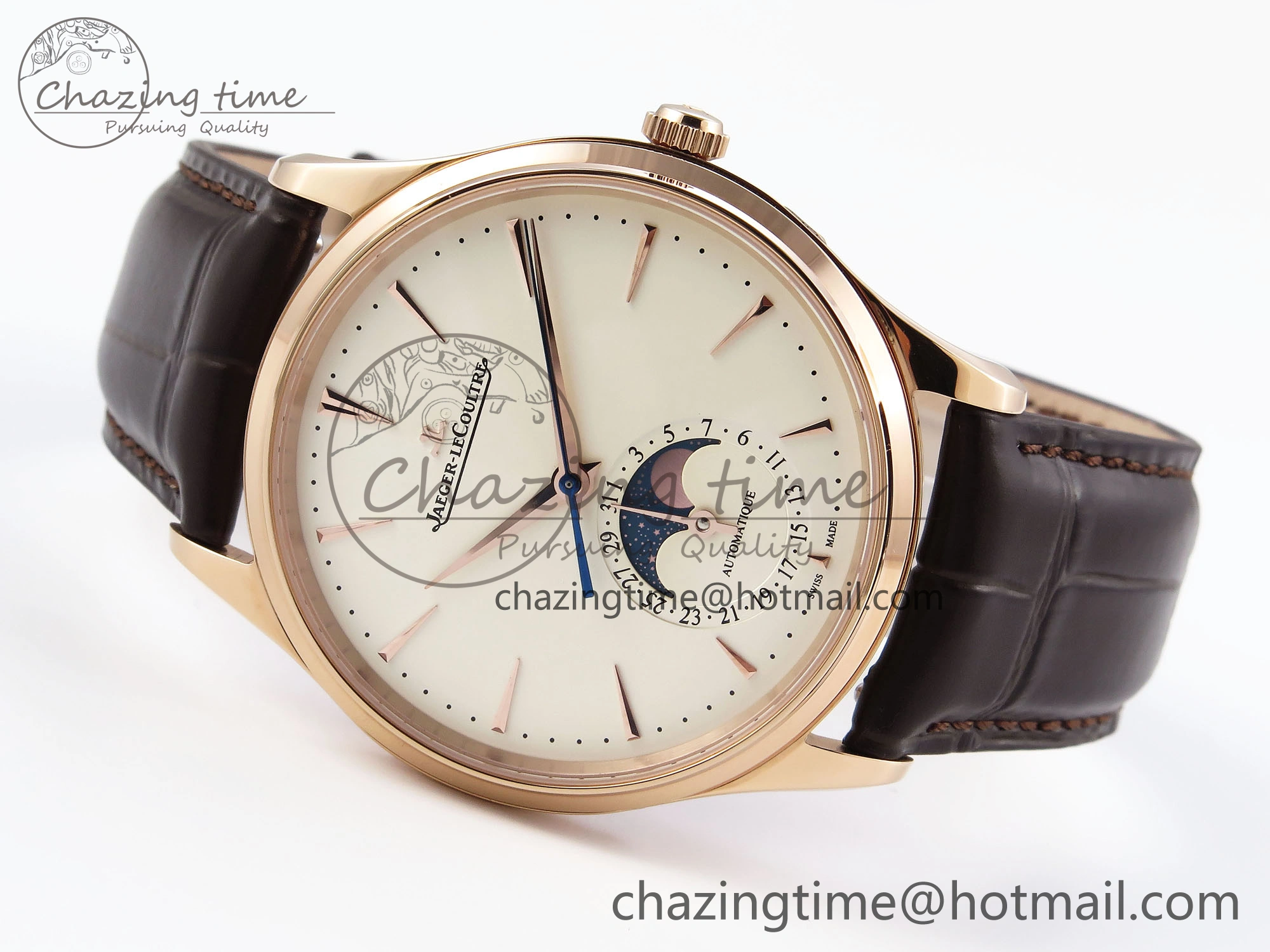 MASTER ULTRA THIN MOON RG APSF 1:1 BEST EDITION WHITE DIAL ON BROWN LEATHER STRAP SA925 SUPER CLONE Comfortable 7414