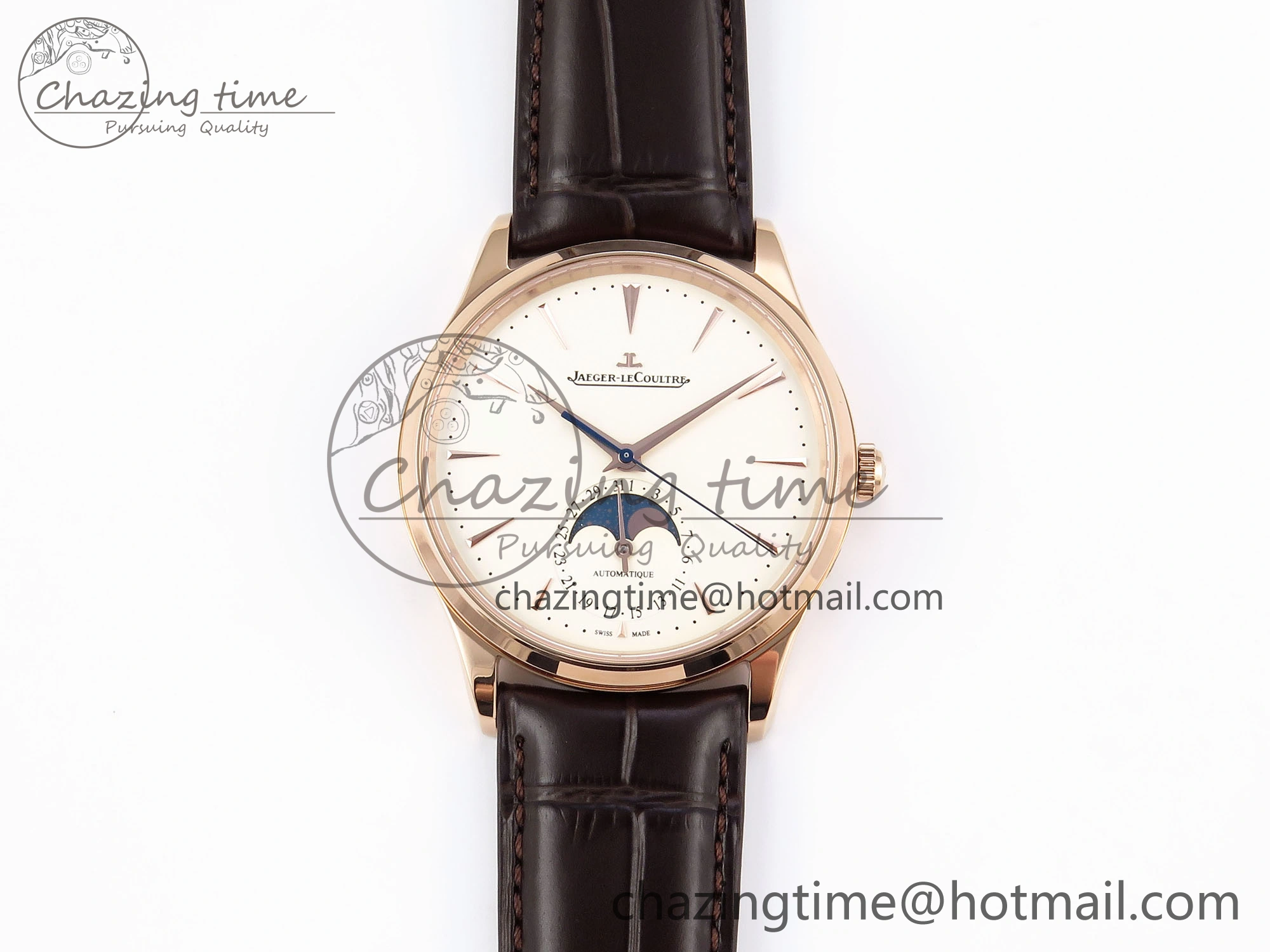 MASTER ULTRA THIN MOON RG APSF 1:1 BEST EDITION WHITE DIAL ON BROWN LEATHER STRAP SA925 SUPER CLONE Comfortable 7414