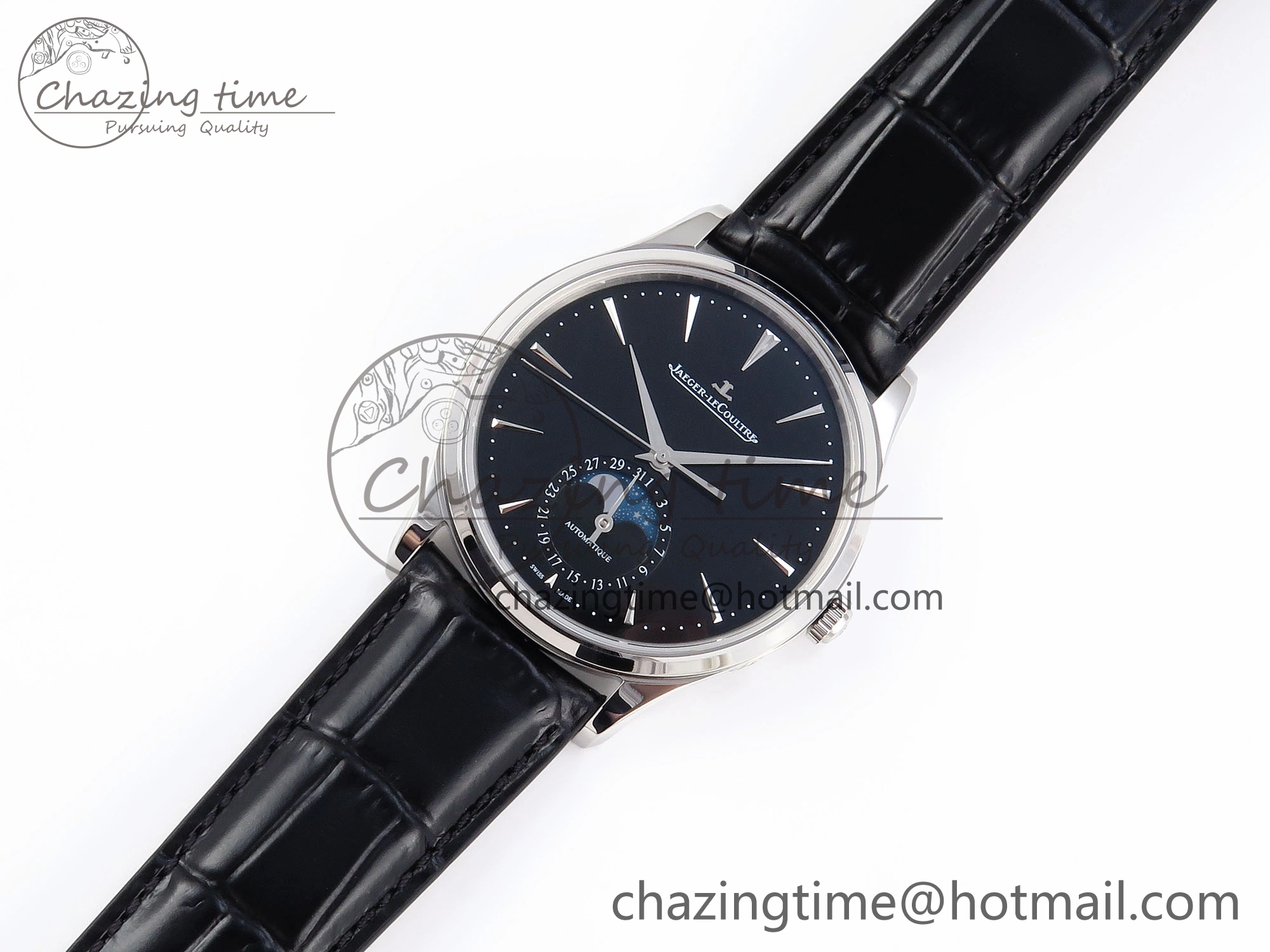 MASTER ULTRA THIN MOON SS APSF 1:1 BEST EDITION BLACK DIAL ON BLACK LEATHER STRAP SA925 SUPER CLONE OnTrend 7411