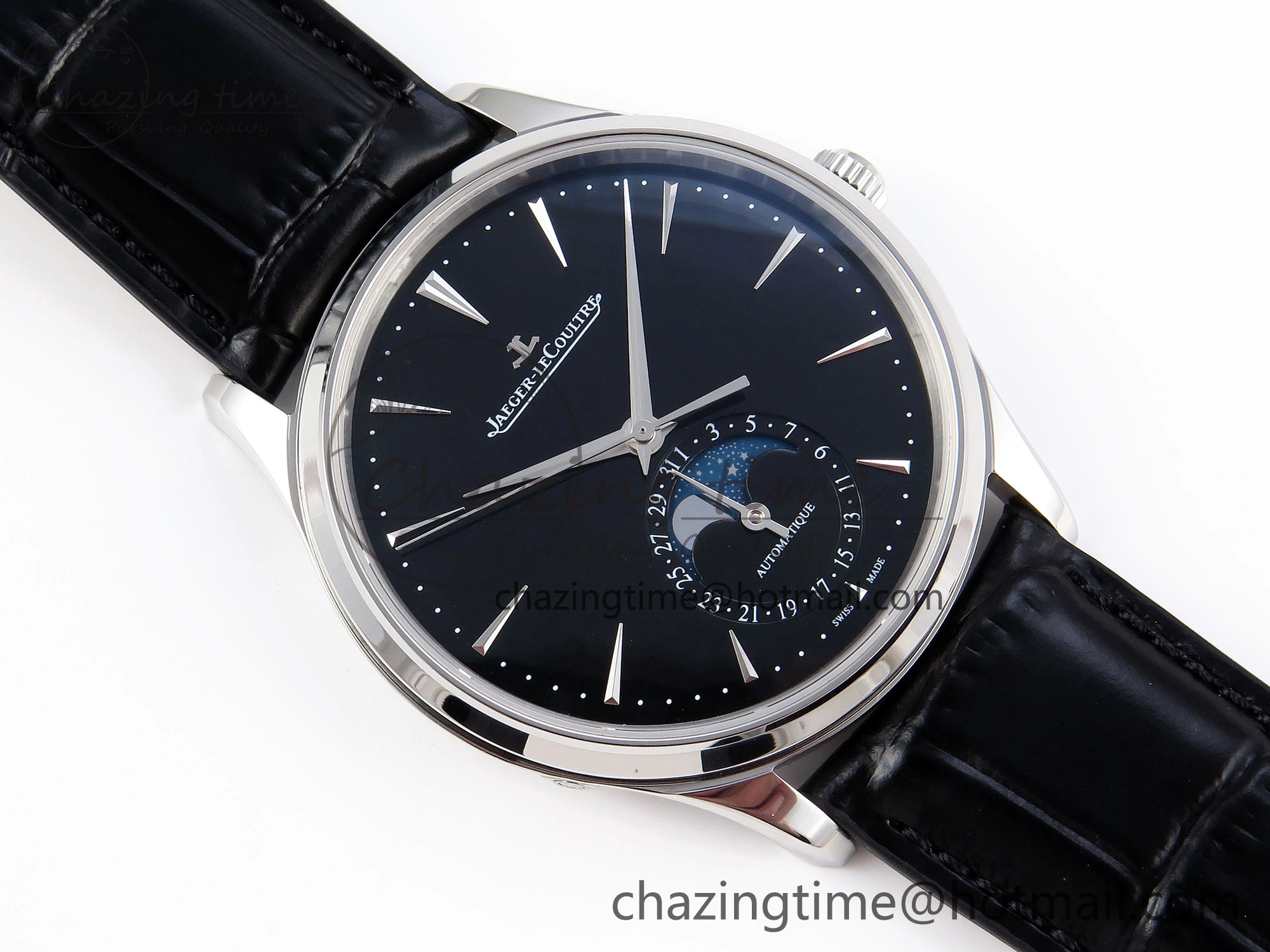 MASTER ULTRA THIN MOON SS APSF 1:1 BEST EDITION BLACK DIAL ON BLACK LEATHER STRAP SA925 SUPER CLONE OnTrend 7411