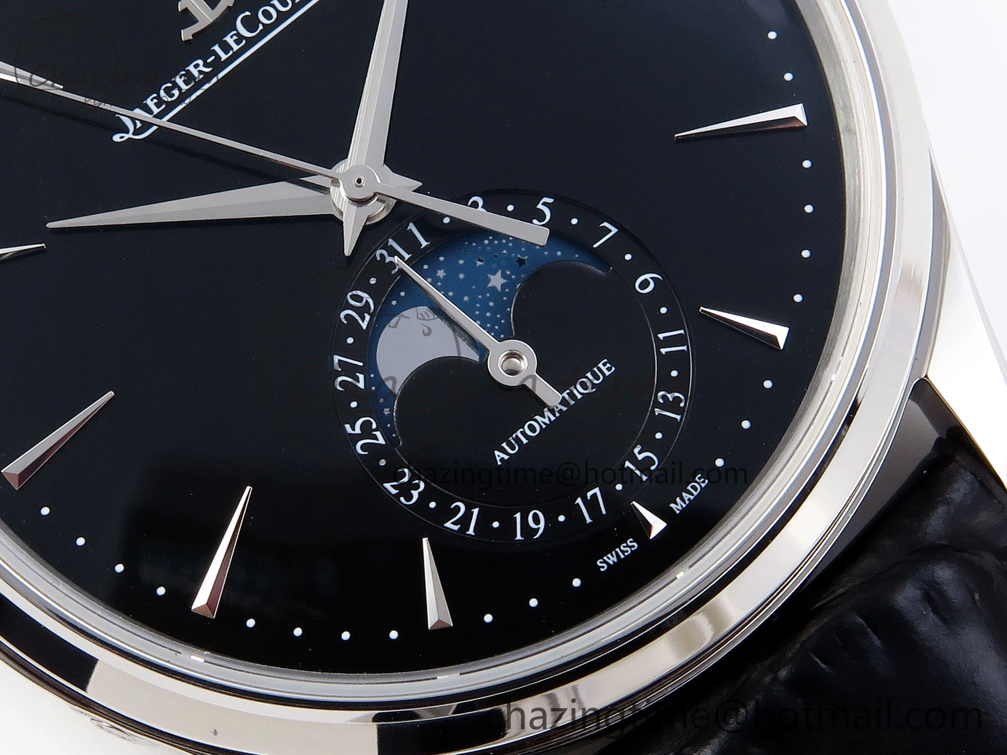 MASTER ULTRA THIN MOON SS APSF 1:1 BEST EDITION BLACK DIAL ON BLACK LEATHER STRAP SA925 SUPER CLONE OnTrend 7411