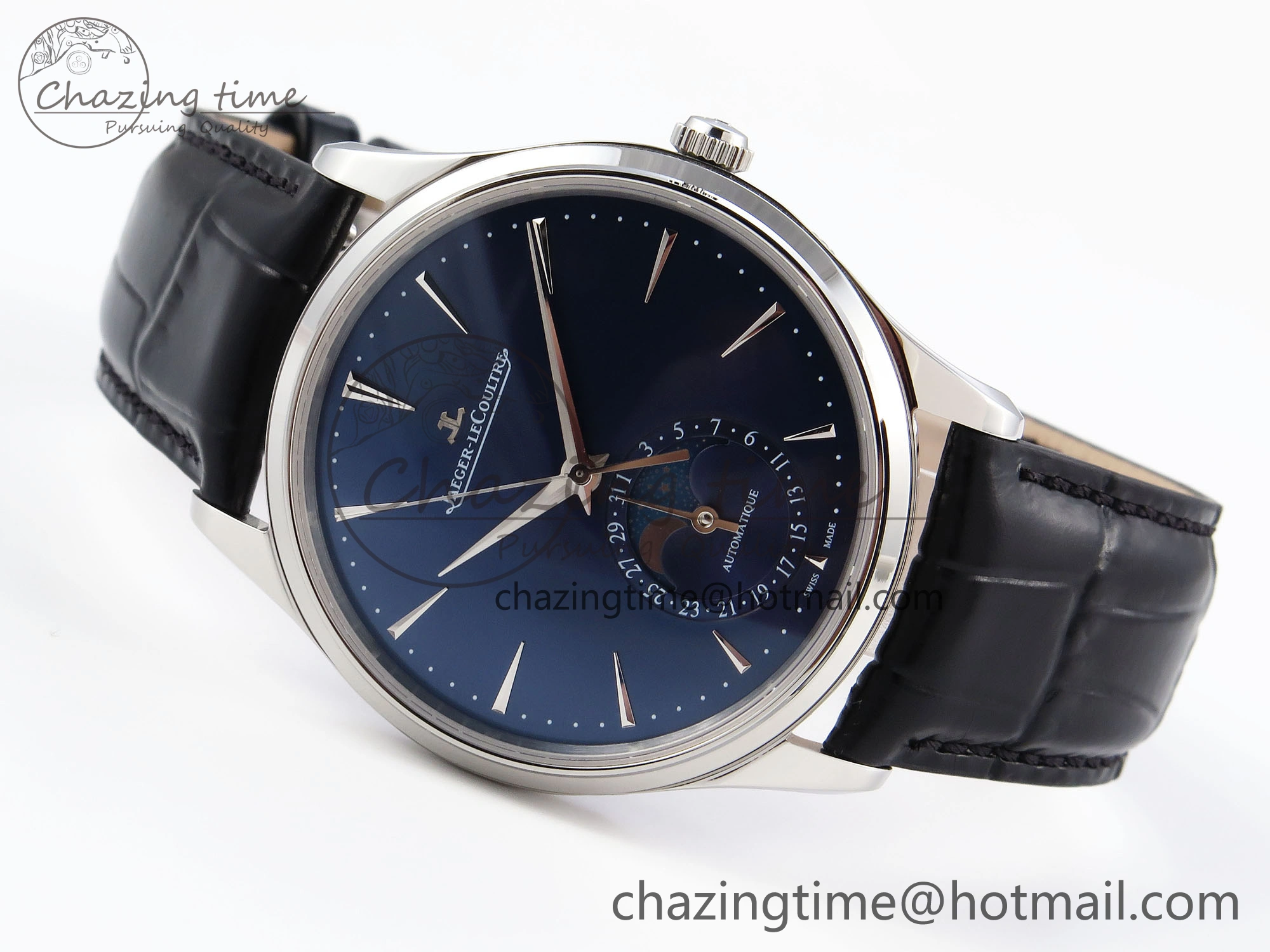 MASTER ULTRA THIN MOON SS APSF 1:1 BEST EDITION BLUE DIAL ON BLACK LEATHER STRAP SA925 SUPER CLONE Flexible 7412