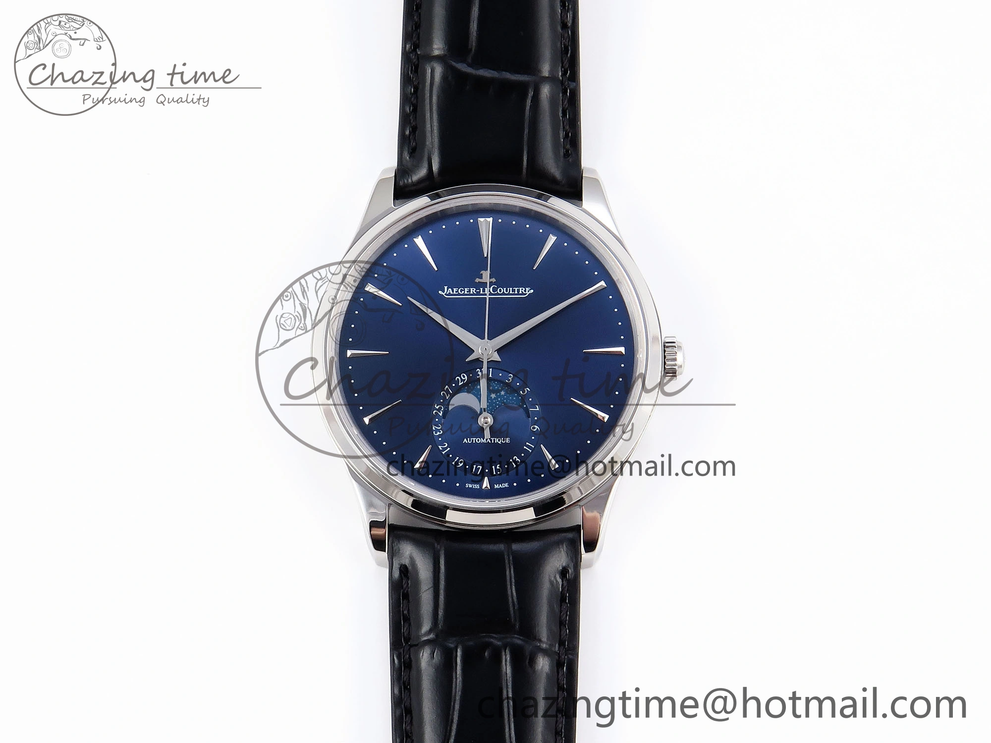 MASTER ULTRA THIN MOON SS APSF 1:1 BEST EDITION BLUE DIAL ON BLACK LEATHER STRAP SA925 SUPER CLONE Flexible 7412