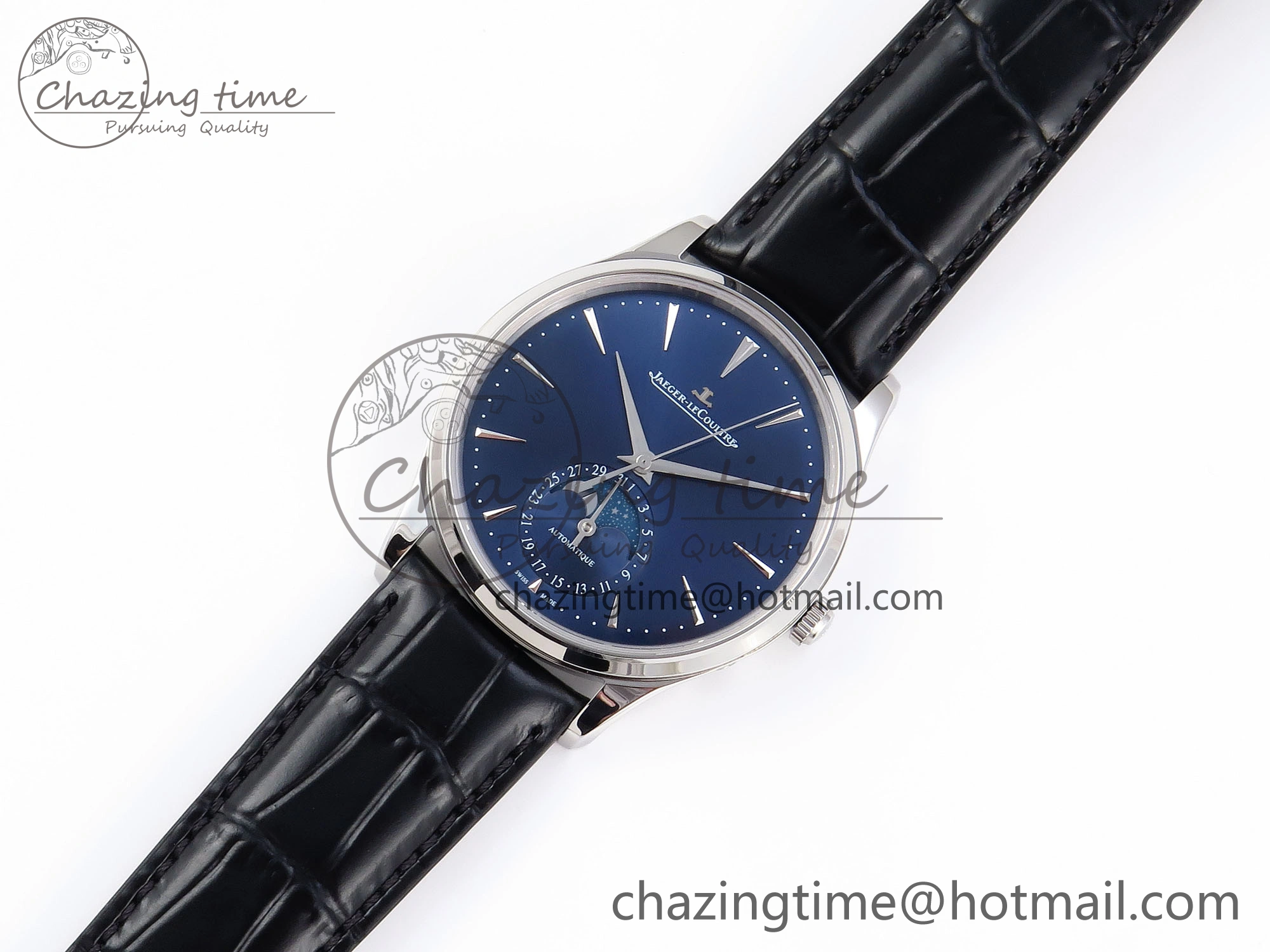 MASTER ULTRA THIN MOON SS APSF 1:1 BEST EDITION BLUE DIAL ON BLACK LEATHER STRAP SA925 SUPER CLONE Flexible 7412
