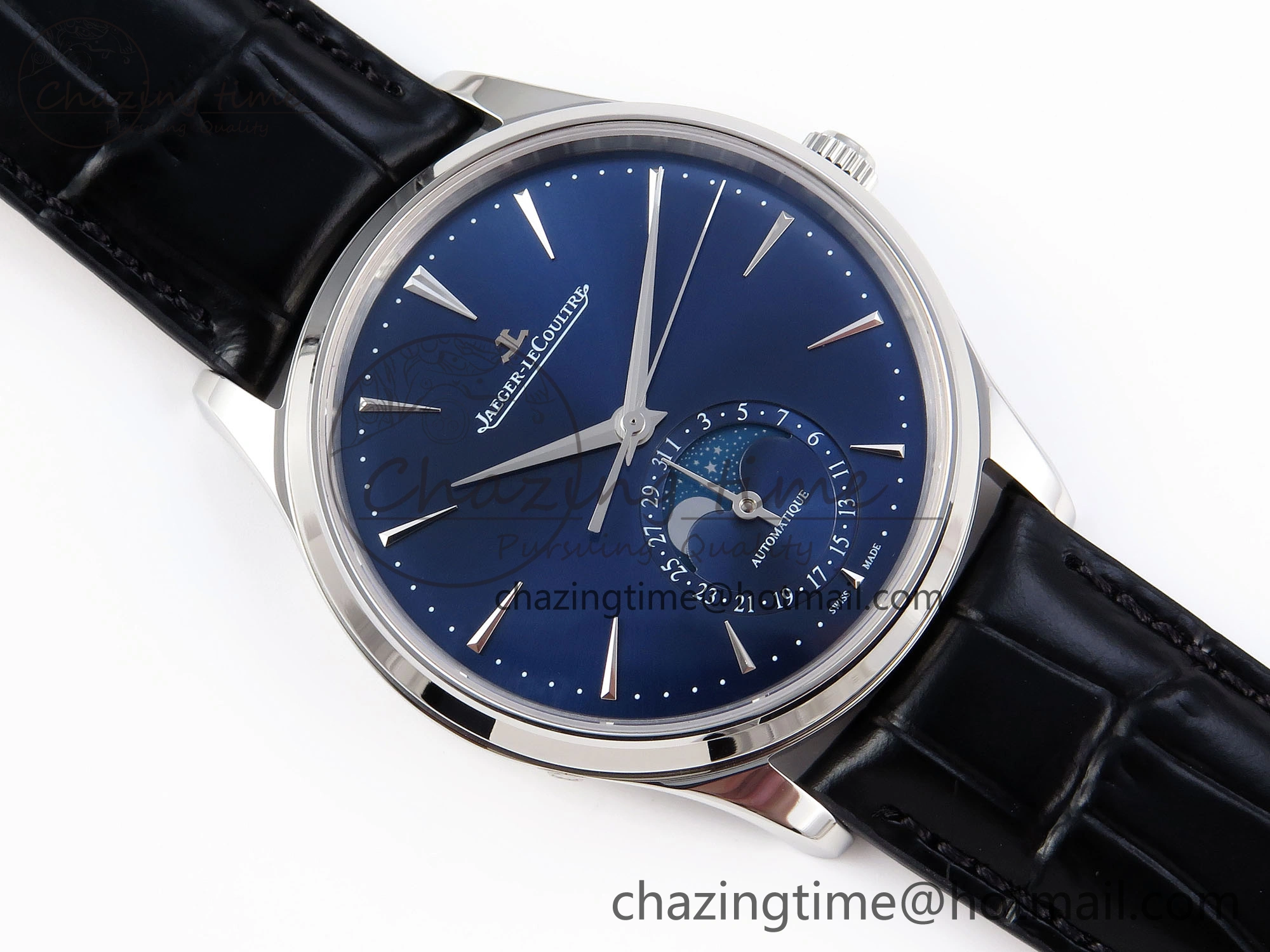 MASTER ULTRA THIN MOON SS APSF 1:1 BEST EDITION BLUE DIAL ON BLACK LEATHER STRAP SA925 SUPER CLONE Flexible 7412