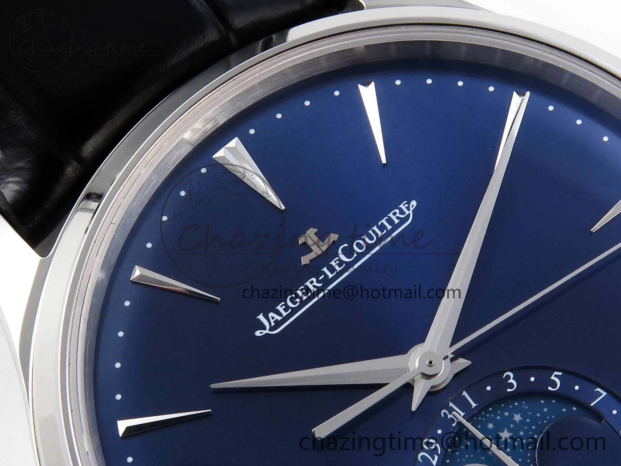 MASTER ULTRA THIN MOON SS APSF 1:1 BEST EDITION BLUE DIAL ON BLACK LEATHER STRAP SA925 SUPER CLONE Flexible 7412