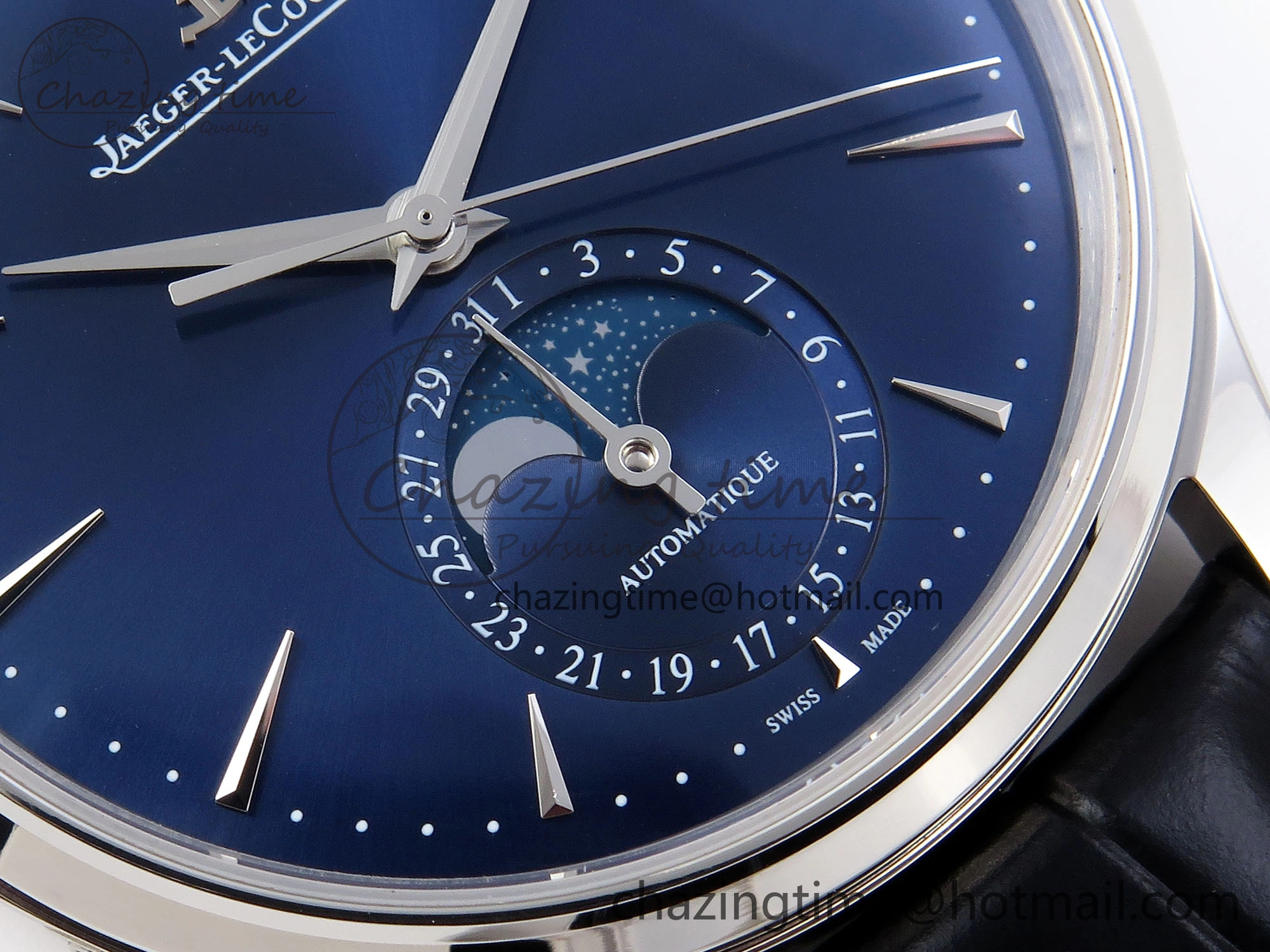 MASTER ULTRA THIN MOON SS APSF 1:1 BEST EDITION BLUE DIAL ON BLACK LEATHER STRAP SA925 SUPER CLONE Flexible 7412