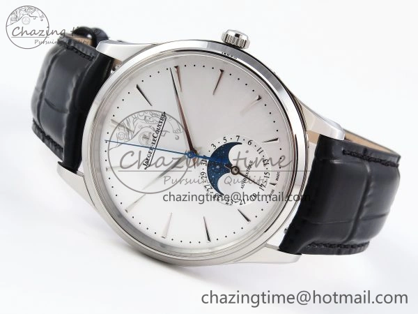 Classic MASTER ULTRA THIN MOON SS APSF 1:1 BEST EDITION SILVER DIAL ON BLACK LEATHER STRAP SA925 SUPER CLONE 7413