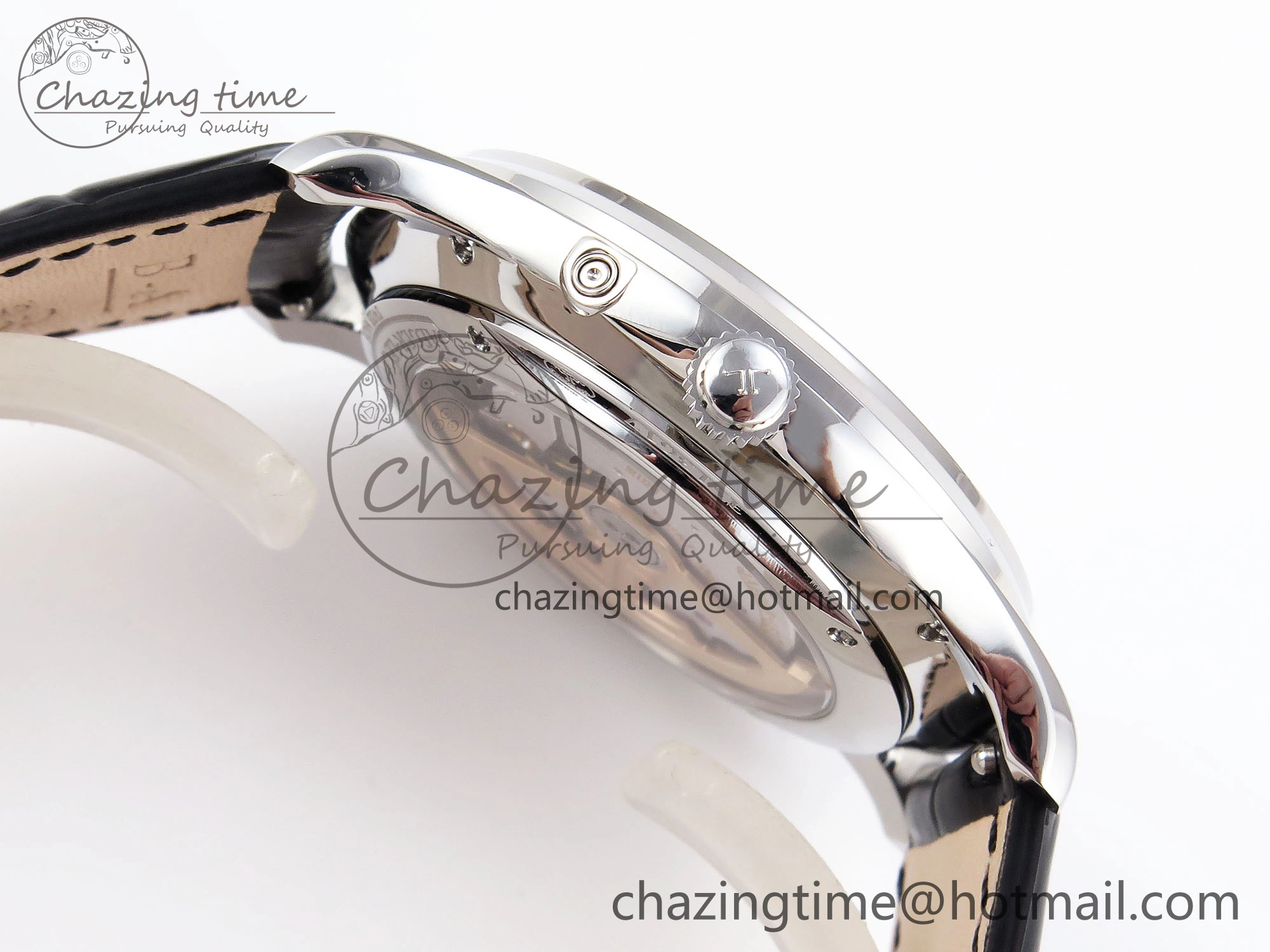 Classic MASTER ULTRA THIN MOON SS APSF 1:1 BEST EDITION SILVER DIAL ON BLACK LEATHER STRAP SA925 SUPER CLONE 7413