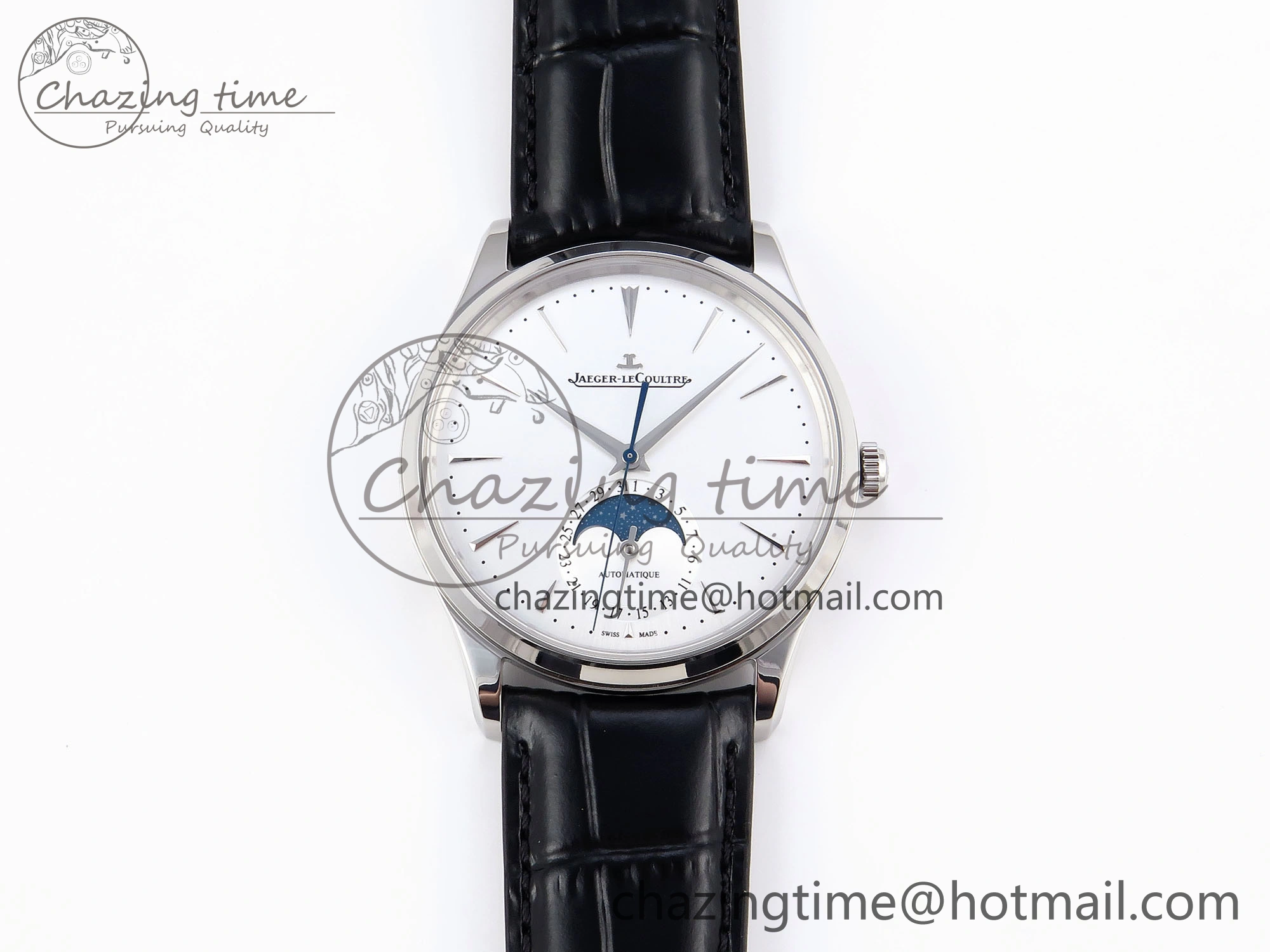 Classic MASTER ULTRA THIN MOON SS APSF 1:1 BEST EDITION SILVER DIAL ON BLACK LEATHER STRAP SA925 SUPER CLONE 7413