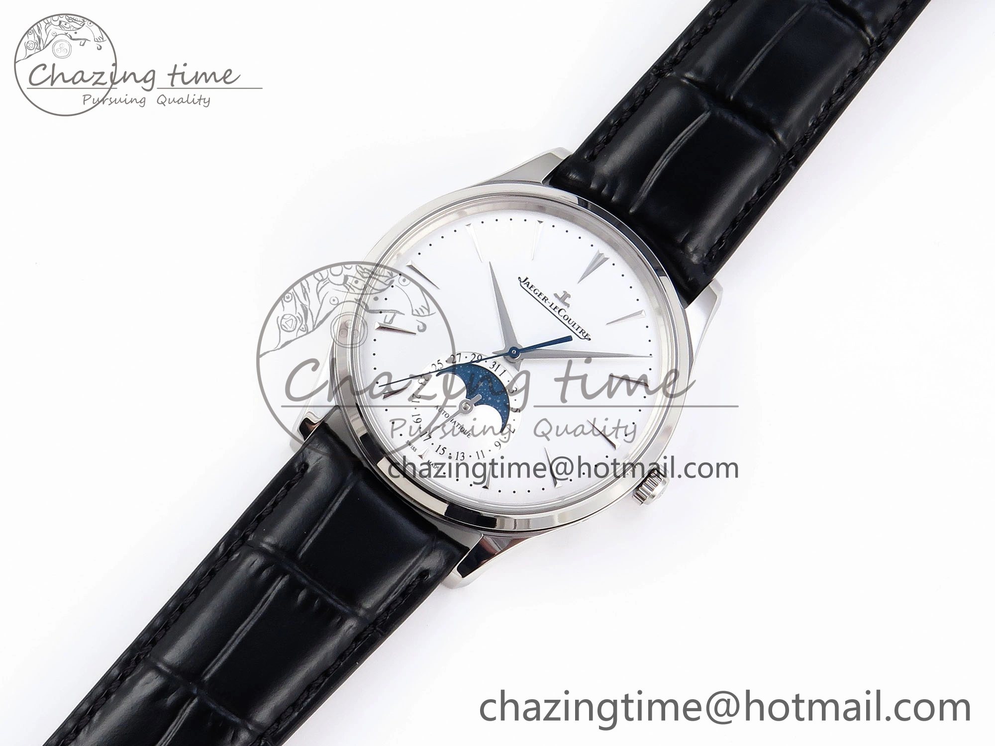 Classic MASTER ULTRA THIN MOON SS APSF 1:1 BEST EDITION SILVER DIAL ON BLACK LEATHER STRAP SA925 SUPER CLONE 7413