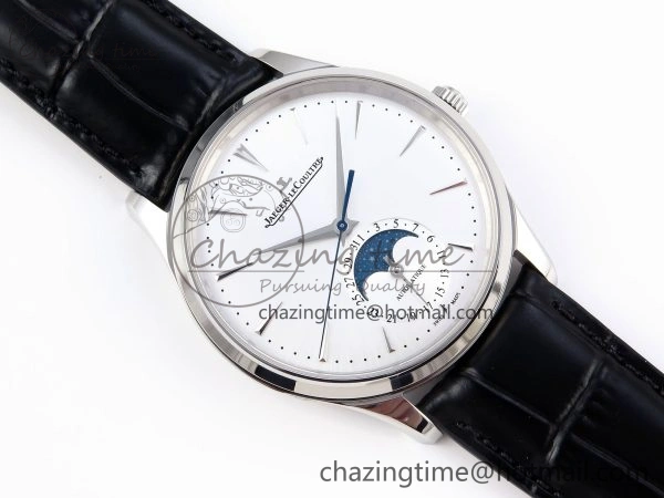 Classic MASTER ULTRA THIN MOON SS APSF 1:1 BEST EDITION SILVER DIAL ON BLACK LEATHER STRAP SA925 SUPER CLONE 7413