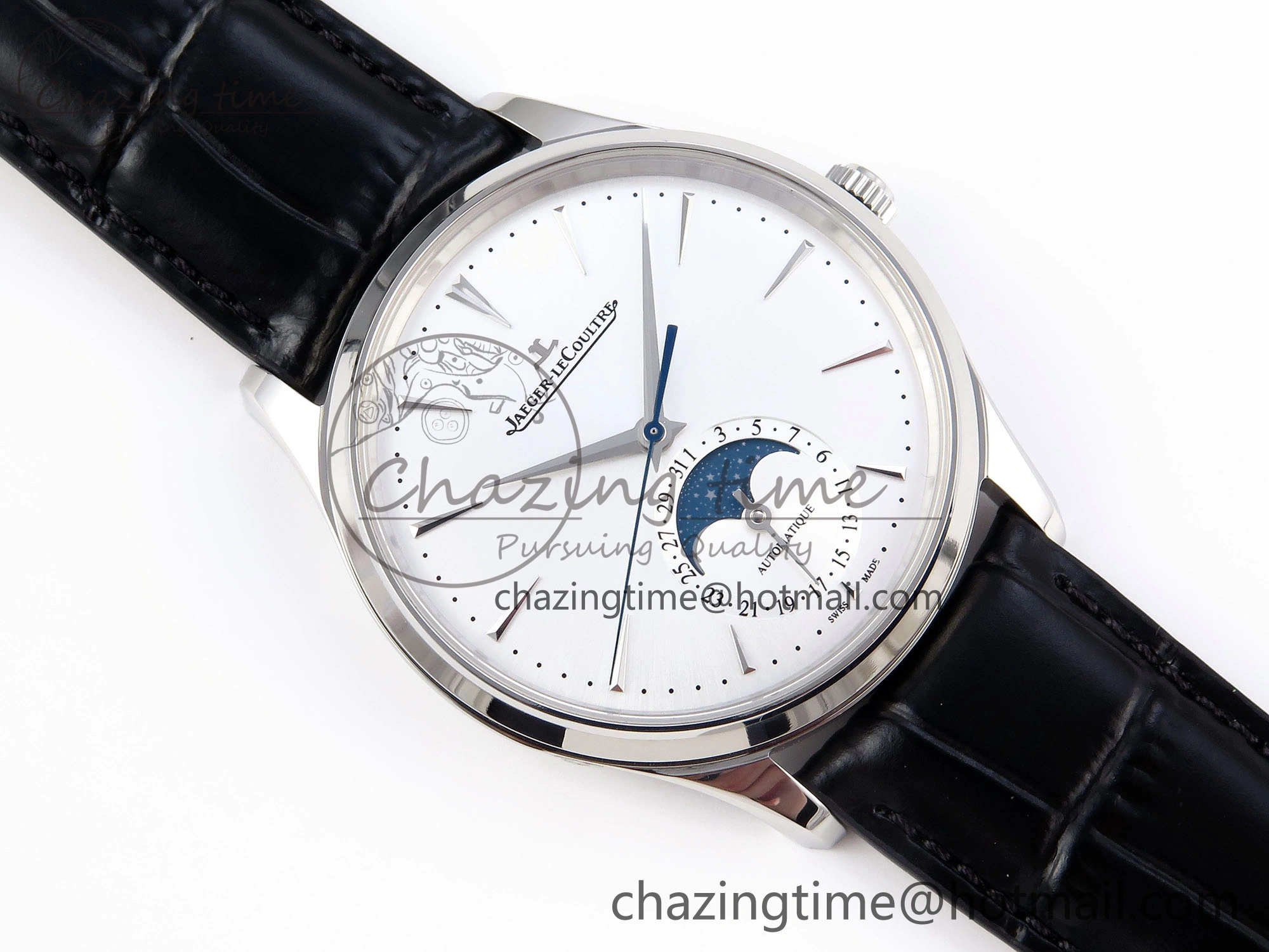 Classic MASTER ULTRA THIN MOON SS APSF 1:1 BEST EDITION SILVER DIAL ON BLACK LEATHER STRAP SA925 SUPER CLONE 7413
