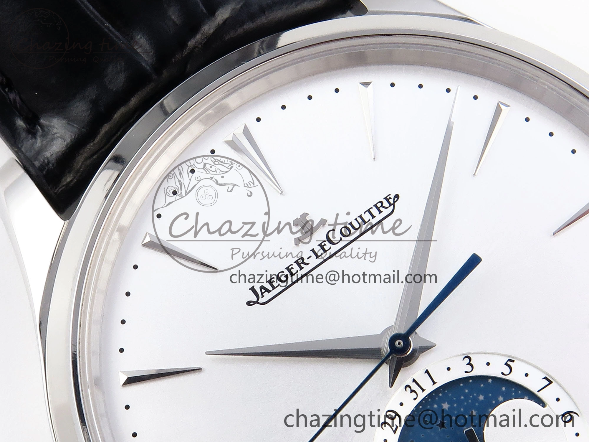 Classic MASTER ULTRA THIN MOON SS APSF 1:1 BEST EDITION SILVER DIAL ON BLACK LEATHER STRAP SA925 SUPER CLONE 7413
