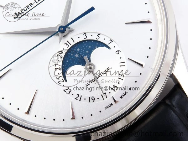 Classic MASTER ULTRA THIN MOON SS APSF 1:1 BEST EDITION SILVER DIAL ON BLACK LEATHER STRAP SA925 SUPER CLONE 7413